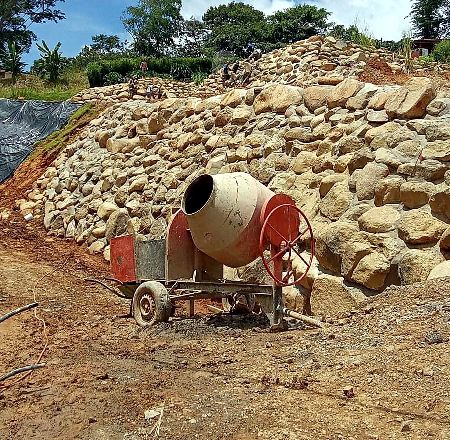 Stone wall under construction