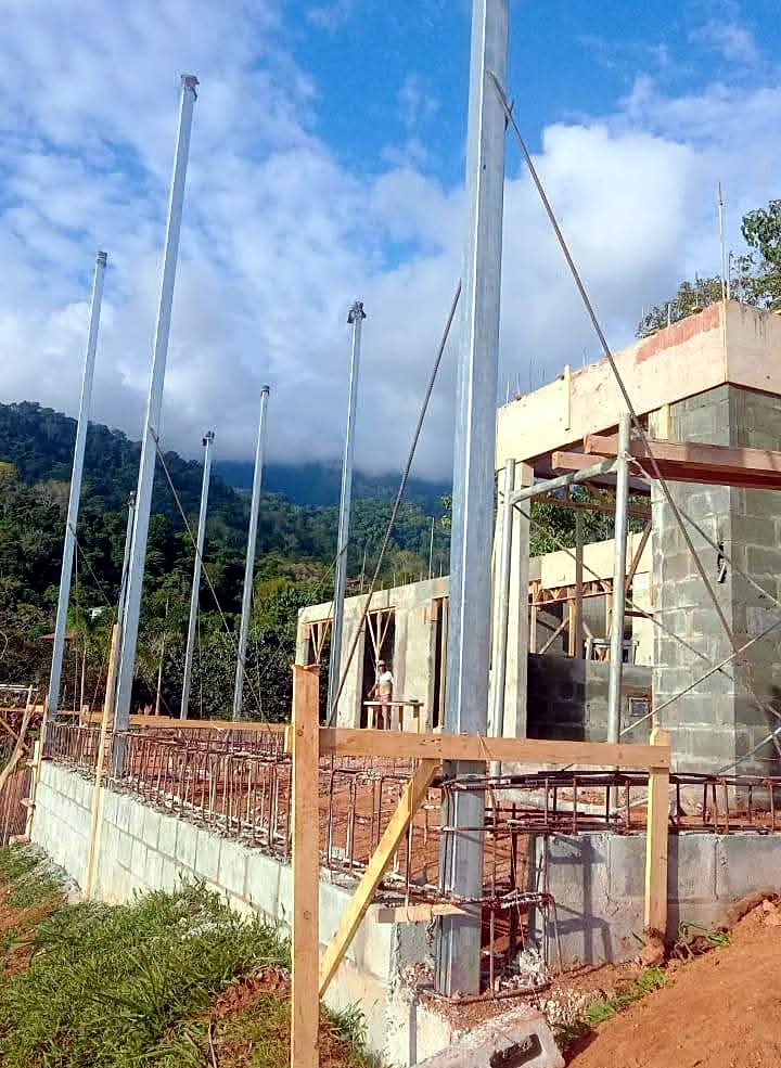 Steel columns rising on a new home
