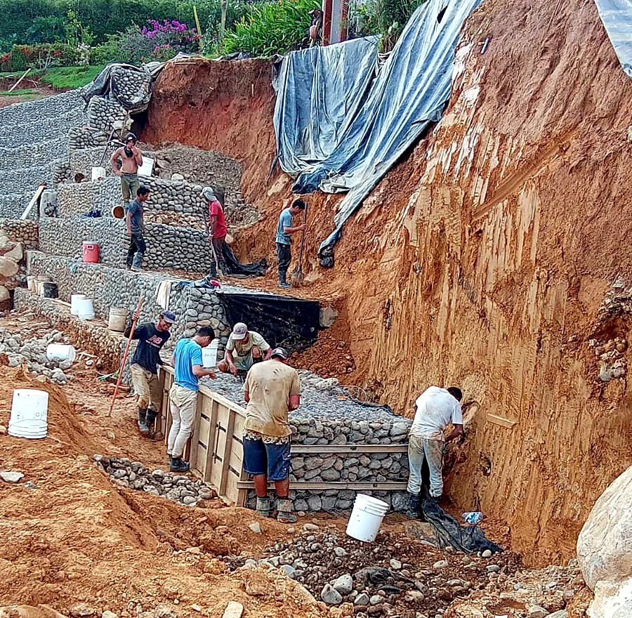 Crew building gabion terraces